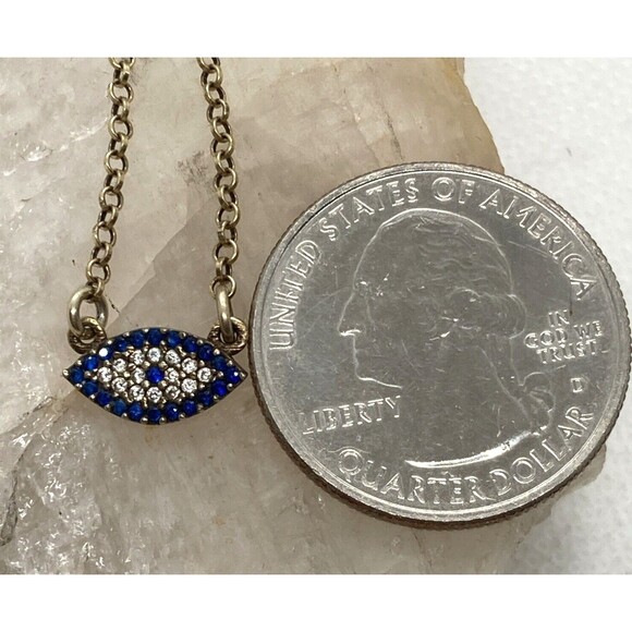 CZ Evil Eye Festoon Pendant 15'' Choker Necklace Gold Plated Sterling Silver 2g - Picture 3 of 7